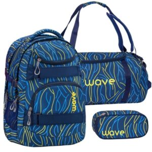 Wave Schulrucksack Set YELLOW LINES 3teilig mit Sporttasche und Schlamper