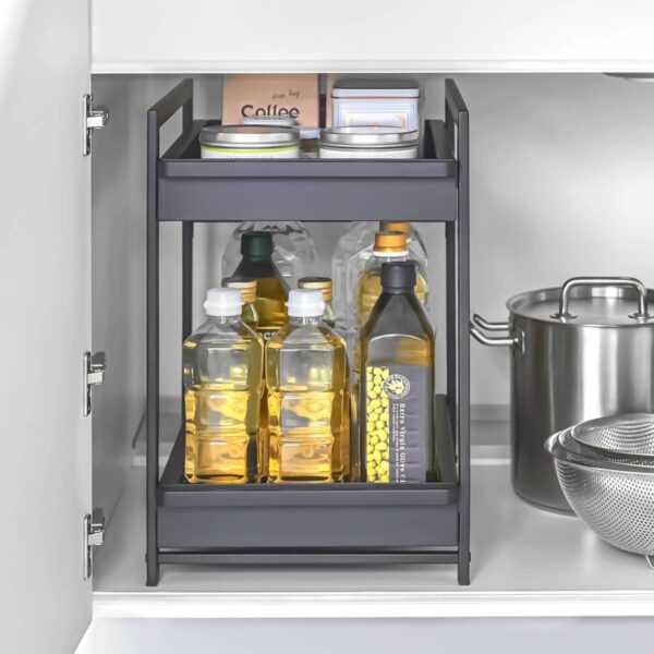 Küchenschrank Organizer ausziehbar Regal Küchenregal schwarz Metall 30x45x42cm "Tower" für Unterschrank in Küche und Bad, japanisches Design Yamazaki