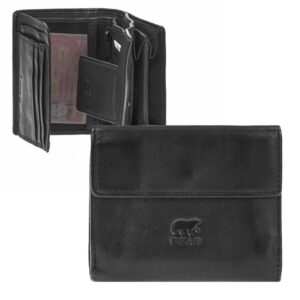 Damen-Geldbörse kompaktes Alltags-Portemonnaie Leder schwarz 12x10x3cm | Bear Design. Ein funktionales Leder-Accessoire für perfekte Struktur im Allta