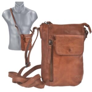 Handy-Umhängetasche 2 Kartenfächer Leder cognac 15x21cm | Bear Design Senna. Funktionale Handytasche zum Umhängen für Smartphone und Essentials.