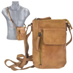 Handy-Umhängetasche 2 Kartenfächer Leder gelb 15x21cm | Bear Design Senna. Funktionale Handytasche zum Umhängen für Smartphone und Essentials.