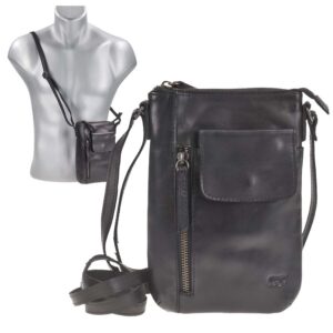 Handy-Umhängetasche 2 Kartenfächer Leder schwarz 15x21cm | Bear Design Senna. Funktionale Handytasche zum Umhängen für Smartphone und Essentials.