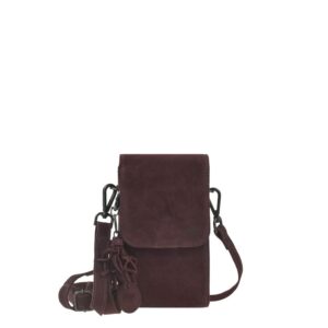 Handytasche zum Umhängen 9 Kartenfächer Leder bordeaux 12x20cm | Bear Design Smartphone Umhängetasche Geldbörse Gürtelschlaufe Organizer für unterwegs