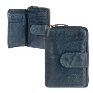 Portemonnaie Damen 10 Kartenfächer Münzfach Leder blau 9x13cm | Bear Design Ciro. Ein sicherer Organizer für Bargeld und Ausweise in kompaktem Format.