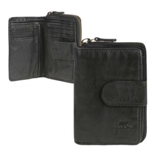 Portemonnaie Damen 10 Kartenfächer Münzfach Leder schwarz 9x13cm | Bear Design Ciro. Übersichtliche Geldbörse für geordnete Finanzen im Arbeitsalltag.