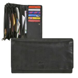 Damen Portemonnaie 12 Kartenfächer 4-fächrig Leder schwarz 17x9cm | Bear Design Noor. Zeitloses Design trifft auf hocheffiziente Fächeraufteilung.