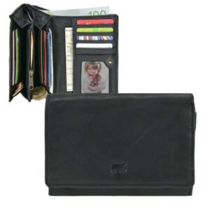 Portemonnaie Damen kompaktes Alltags-Portemonnaie Leder schwarz 13,5x9,5cm | Bear Design Lieke. Handliche Geldbörse mit 9 Kartenfächern für Damen.