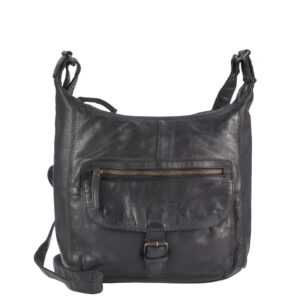 Schultertasche Damen viele Fächer Leder schwarz 30x27cm | Bear Design Anna. Klassische Umhängetasche mit separatem Vorfach für eine klare Organisation
