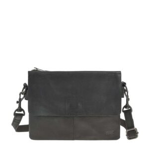 Umhängetasche Damen 2 Hauptfächer Leder schwarz 25x17cm | Bear Design Billy. Zeitlose Lederhandtasche mit sicherem Magnetverschluss-Überschlag.