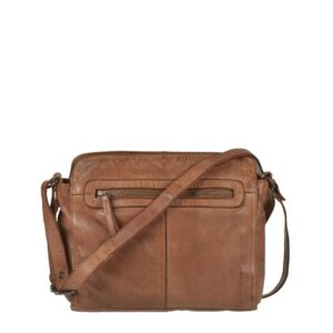 Umhängetasche Damen 3 Reißverschlussfächer Leder cognac 28x21x6cm | Bear Design Olivia. Funktionale Handtasche für geordnete Essentials im Berufsallta