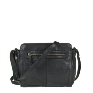 Umhängetasche Damen 3 Reißverschlussfächer Leder schwarz 28x21x6cm | Bear Design Olivia. Funktionale Handtasche für geordnete Essentials im modernen A