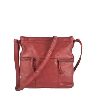 Umhängetasche Damen viele Fächer Leder rot 26x25x9cm | Bear Design Chessie. Kompakter Organizer für Damen mit Sinn für funktionale Ordnung und Stil.