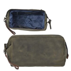 Berba Kulturtasche Leder BRAM rustikal für Herren military khaki grün