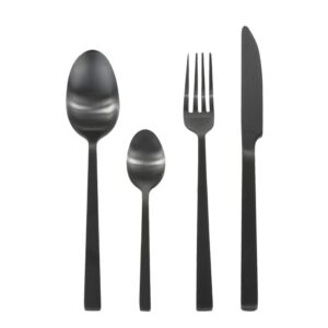 Besteckset Camping 16-teilig Metall schwarz matt 16 Teile | Berger Besteckset Vanlife Outdoor Geschirr spülmaschinenfest für Wohnmobil & Camper.
