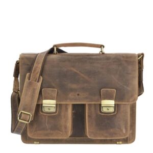 Aktentasche Leder 3 Hauptfächer antikbraun 39x31cm A4 | Greenburry Vintage Business Tasche für Herren. Robuste Collegetasche und Lehrertasche.