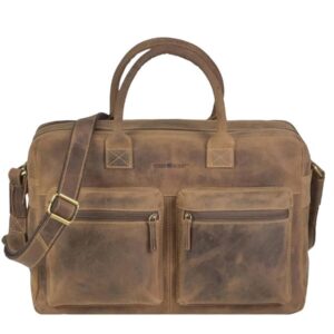 Aktentasche mit Laptopfach und Trolleyband Leder antikbraun 42x28cm A4 | Greenburry Vintage Serie Businesstasche für Büro und Reise Arbeitstasche
