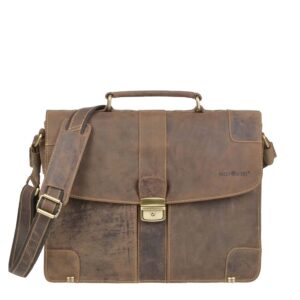 Aktentasche Leder 2 Hauptfächer antikbraun 38x30cm A4 | Greenburry Vintage Schultertasche für Herren und Damen. Hochwertige Business Ledertasche.