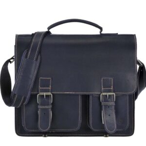 Aktentasche XL 2 Hauptfächer blau 39x33cm A4 | Greenburry Buffalo Leder Lehrertasche für Herren und Damen. Robuste Businesstasche aus Büffelleder.