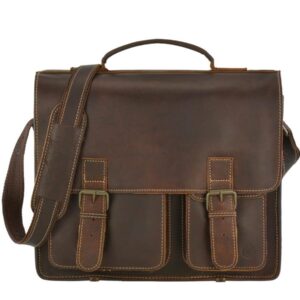 Aktentasche XL 2 Hauptfächer braun 39x33cm A4 | Greenburry Buffalo Leder Lehrertasche für Herren. Massive Businesstasche aus dickem Büffelleder.