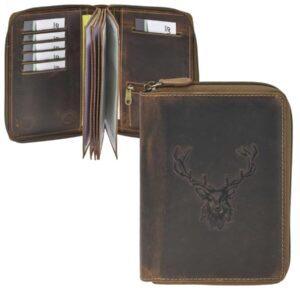 Greenburry Ausweisetui Leder 13x17cm mit Reißverschluss "Vintage" Royal Stag Hirsch antikbraun