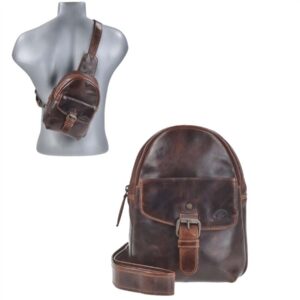 Brusttasche Leder 2 Hauptfächer teakbraun | Greenburry Rugged Slingbag Herren 15x20cm. Strukturierter Bodybag mit Kartenfächern und Handytasche.