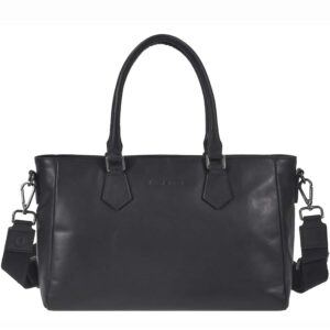 City-Shopper mit praktischen Tragegriffen aus Leder in schwarz | Greenburry. Kompakte Handtasche Pure Black für tägliche Erledigungen optimal.