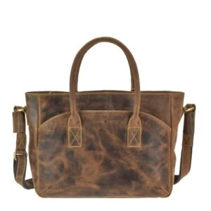 City-Shopper mit verstellbarem Gurt aus Leder in antikbraun | Greenburry. Kompakte Damen-Schultertasche Vintage für Alltag, Stadt und Freizeit.