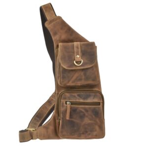 Crossbody Bag Herren Tasche Leder braun antik | Greenburry Umhängetasche Brusttasche für Männer und Damen 1612-25