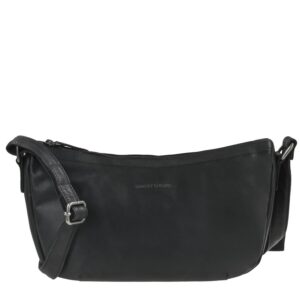 Crossbody Half Moon Bag Leder schwarz | Greenburry Fiorentina Schultertasche aus Ziegenleder. Dezente Umhängetasche für Damen und Herren.