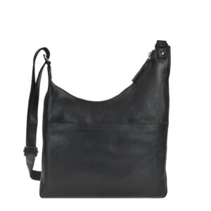 Damen Umhängetasche 3 Reißverschlussfächer Leder Schwarz 29x23cm | Greenburry Praktische Schultertasche für den gut strukturierten Alltag.