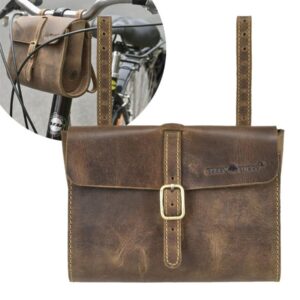 Fahrradtasche XL Lenkerbefestigung Leder antikbraun 20x16cm | Greenburry. Großzügiger Stauraum für Werkzeug und Zubehör an Ihrem Fahrradlenker.