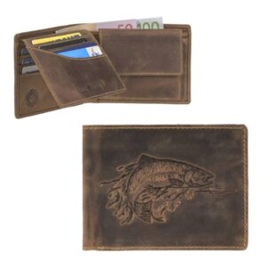 Herren-Geldbörse mit Fisch-Prägung aus Leder in antikbraun im Querformat | Greenburry. Optimale Aufteilung für Ihren perfekt organisierten Alltag.
