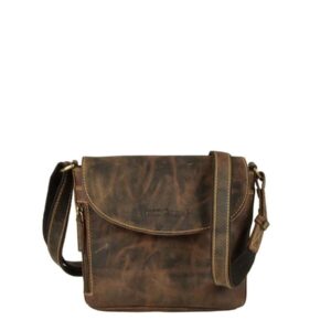 Handtasche mit praktischer Vortasche aus Leder in antikbraun | Greenburry. Kompakte Schultertasche Vintage mit einem verstellbaren Tragegurt.