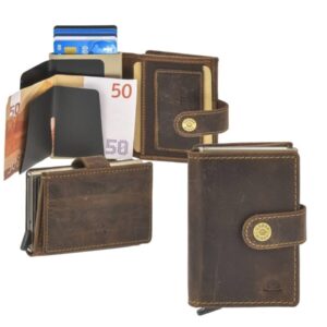 Kartenschieber Portemonnaie Herren Leder 7x10cm mit Scheinfach und Münzfach BOX antikbraun| Greenburry Vintage 1452-25