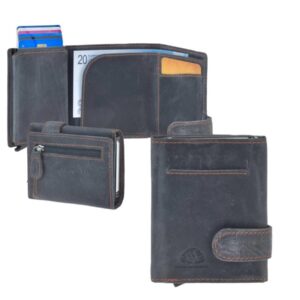Kartenetui mit Alucase aus Leder blau | Greenburry Vintage | Die smarte Geldbörse für moderne Sicherheit und Ordnung.