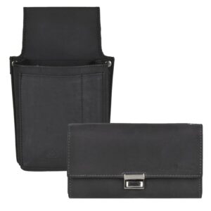 Kellnerportemonnaie Set 7 Scheinfächer Leder schwarz | Greenburry Gastronomie Geldbeutel mit Holster und Stiftschlaufe Vintage Black