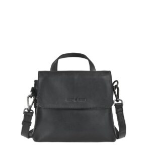 Kleine Damen Umhängetasche schwarz mit Tragegriff Leder 22x18cm | Greenburry Schultertasche mit Überschlag für einen perfekt strukturierten Alltag 251