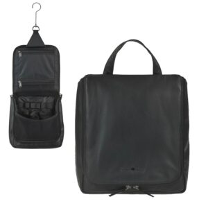 Kulturbeutel mit 10 Gummizugschlaufen Leder schwarz 22x25x8cm | Greenburry Funktionaler Organizer für Badartikel im rustikalen Vintage-Design.