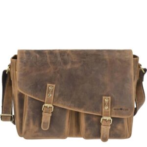 Messenger Bag mit Laptopfach aus Leder in antikbraun XL Format A4 | Greenburry. Große Umhängetasche für Beruf, Schule und Universität geeignet.