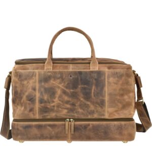 Reisetasche Herren separates Bodenfach Leder antikbraun 51x32x24cm | Greenburry Vintage Weekender mit Schuhfach für Sport und Kurztrips geeignet.