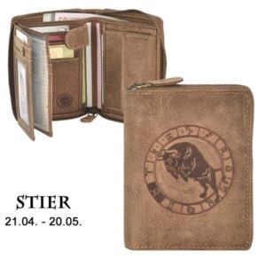 Reißverschluss Geldbörse 10x12cm Stier "Vintage" antikbraun Greenburry 821A