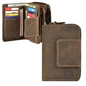 Riegelbörse Leder antikbraun Hochformat | Greenburry Vintage Geldbörse mit 8 Kartenfächern. Klassisches Portemonnaie mit sicherem Druckknopf-Riegel.