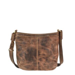Schultertasche mit Reißverschluss aus Leder in antikbraun | Greenburry. Geräumige Damen-Umhängetasche Vintage mit einer integrierten Handytasche.