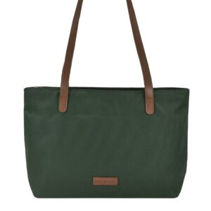 Shopper mit langen Tragegriffen aus Nylon in grün Serie Diana | Greenburry. Geräumige Handtasche für Damen ideal für den täglichen Bedarf unterwegs.