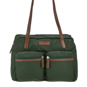 Shopper mit zwei Vortaschen aus Nylon in grün Serie Emily | Greenburry. Geräumige Handtasche für Damen optimal für den täglichen Einkauf im Alltag.