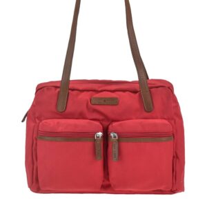 Shopper mit zwei Vortaschen aus Nylon in rot Serie Emily | Greenburry. Geräumige Handtasche für Damen optimal für Alltag und Ausflüge geeignet.