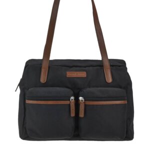 Shopper mit zwei Vortaschen aus Nylon in schwarz Serie Emily | Greenburry. Geräumige Handtasche für Damen optimal für Freizeit und Einkäufe.