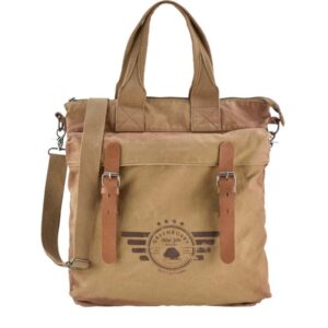 Shopper mit Lederparts aus Canvas in camel Format A4 Ordner | Greenburry. Robuste Schultertasche Aviator für Schule, Beruf und den Alltag im Büro.