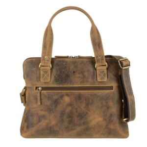 Shopper Leder Tabletfach 30x20cm antikbraun 37x28cm | Greenburry Vintage Damen Businesstasche für A4. Elegante Schultertasche mit Tragegriffen.