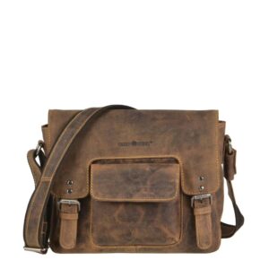 Umhängetasche A5 Tablet-Format Leder antikbraun 30x25cm | Greenburry Vintage Serie Organizer Tasche Damen Herren Umhängetasche Leder Schultertasche